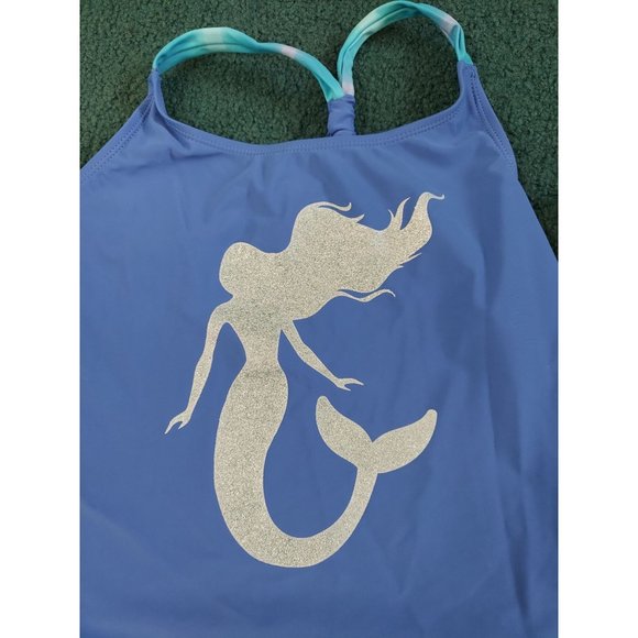 Wonder Nation Girl's Size 14/16 Turquoise Mermaid Scales 3 Piece Swimsuit Set - Picture 2 of 7